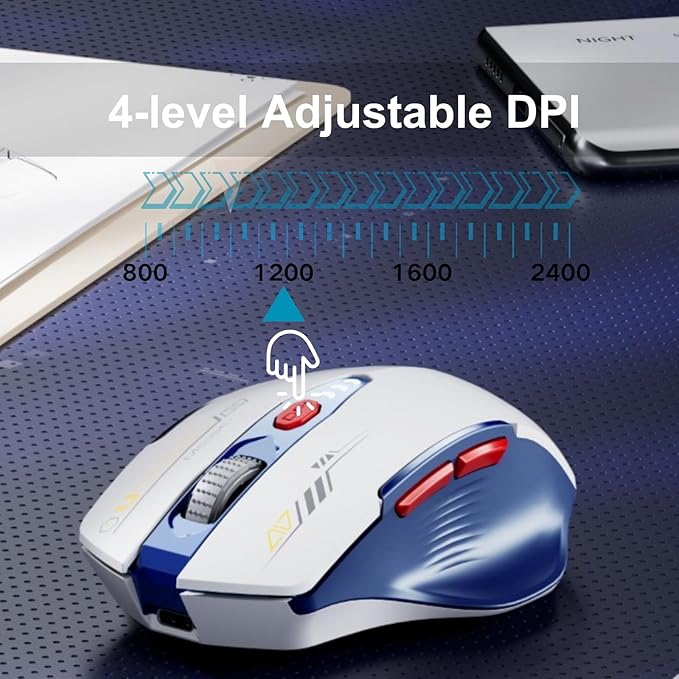 Uineer Bluetooth Mouse,[Upgraded] Multi-Device Wireless Mouse Rechargeable,Visible Battery Level,Tri-Mode (BT 5.0/4.0+2.4G Hz), 4 Adjustable DPI,Coldless Mice for Laptop and PC,Bluewhite