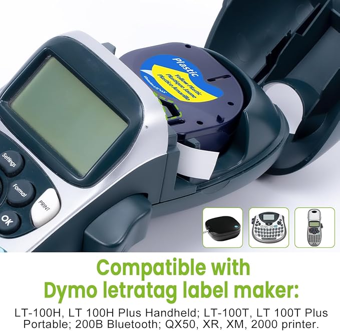 Label KINGDOM 5-Pack Compatible with DYMO LetraTag Mix Color Tape, White/Red/Yellow/Blue/Green Label Maker Refills for LT-100H Handheld Printer, 1/2” x 13’