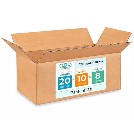 Large Shipping & Moving Boxes 20"L x 10"W x 8"H (20-Pack) - Extra Strength 200 lb vs Regular - Corrugated Shipping Boxes for USPS/UPS/FEDEX - Large Moving Box - Cardboard Box by IDL Packaging | Extra Strength 200 lb vs Regular - Corrugated Shipping Box...