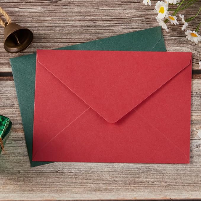 50 Pieces Shiny Christmas Envelopes, Red and Green, 5x7 | Gold Stickers Included, For Wedding Invitations, For Graduation, For Baby Shower, For Greeting Cards