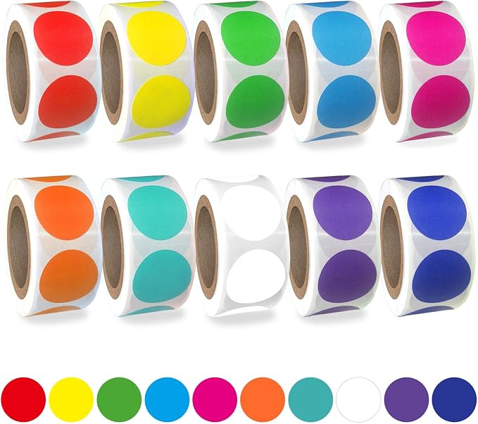 3000 PCS 1" Colored Dot Stickers Circle Color Coding Labels – 10 Colors on Round Coding Label Sticker for Office, Student Classroom, Family Etc(10 Rolls, 1 Inches)
