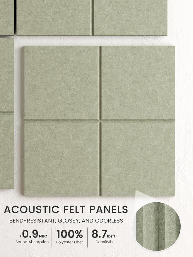 Bumusty 48" x 36" Large Cork Board Alternative, Sage | 12-Pack Felt Bulletin Board Tiles, 60 Adhesive Tabs, 30 Pushpins, Home, Office, Classroom, Vision Board