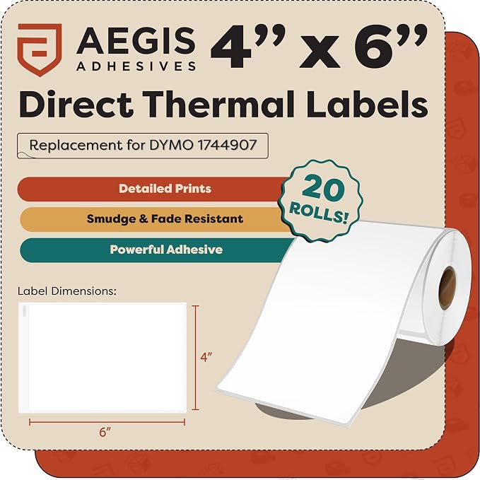 4x6 Shipping Labels, Direct Thermal Labels, DYMO 4XL 1744907 | Return Address Labels for Mailing, Packages - Compatible with Zebra, Rollo Printers - (4400 Count, 20 Rolls, Not 5XL)
