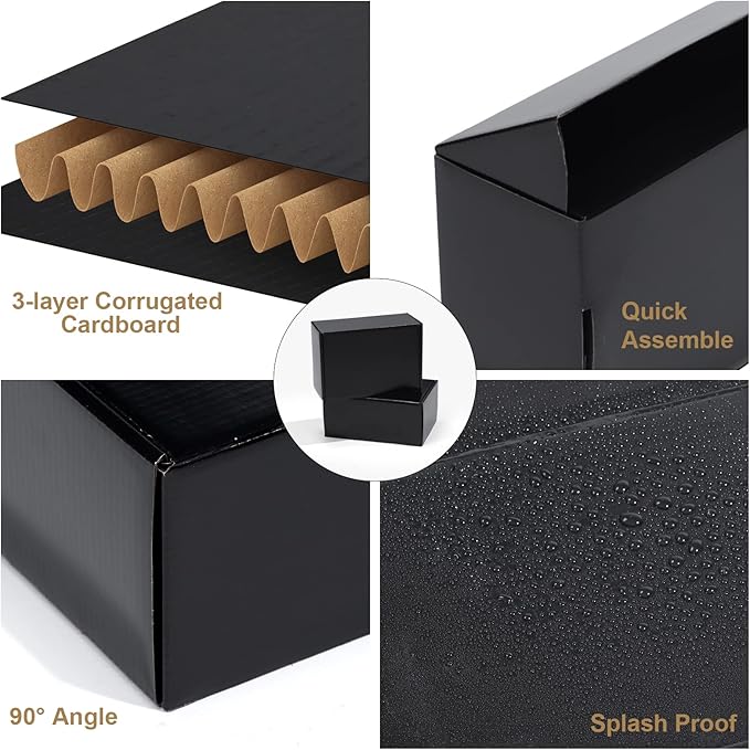 ZBEIVAN 6x4x3 Black Small Shipping Boxes, 20 Packs Corrugated Cardboard Mailer Boxes for Packaging Small Business Mailing Gifts Wrap Boxes with Lids