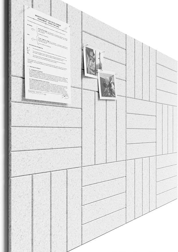 Bumusty Large Cork Board Alternative-48 x 36" Felt Bulletin Board Tiles, with 30 Pushpins, 70 Adhesive Tabs, Slat Wall Paneling, Cork Boards for Office Push Pin Board Felt Board-12 Pack Light Gray