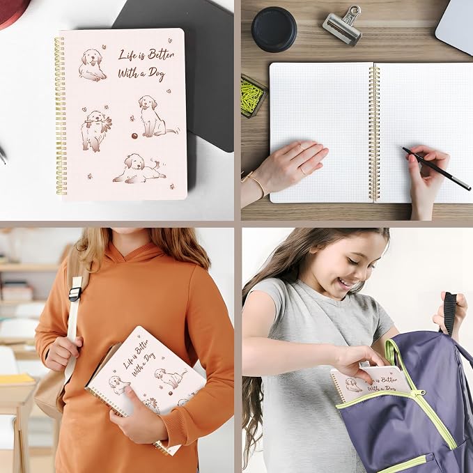 Cute Spiral Notebook journal A4 Aesthetic Pretty Design for Women Girls Kawaii with Pocket, 8.5 x 11 inch, Graph, Better Dog