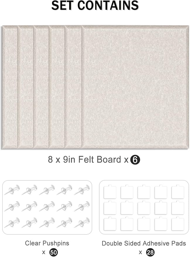 Hsurbtra Cork Board for Wall 24 x 18 Inch, 6 Pack Felt Bulletin Notice Board with Pushpins for Office Home School Farmhouse Wall Decor, Beige