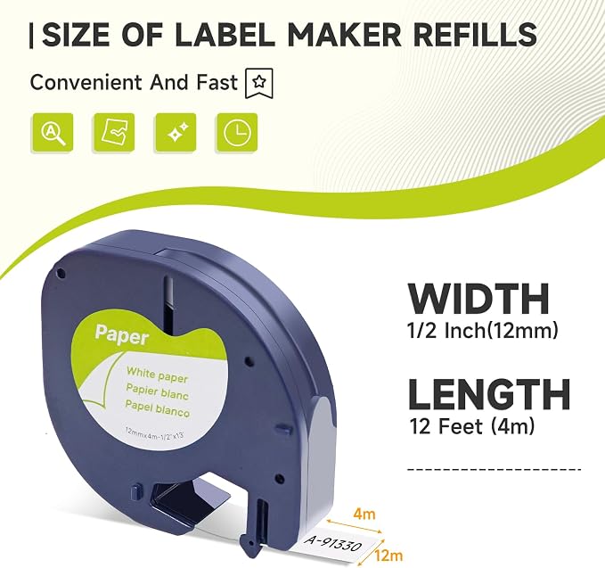 FOXLINE Compatible with Dymo Letratag Refills 91330 Label Tape, Replacement for Dymo Label Maker Refills, for Letra Tag 100H 100T 200B QX50 Printer, Black on White, 12mm x 4m(1/2" x 13'), 5 Pack