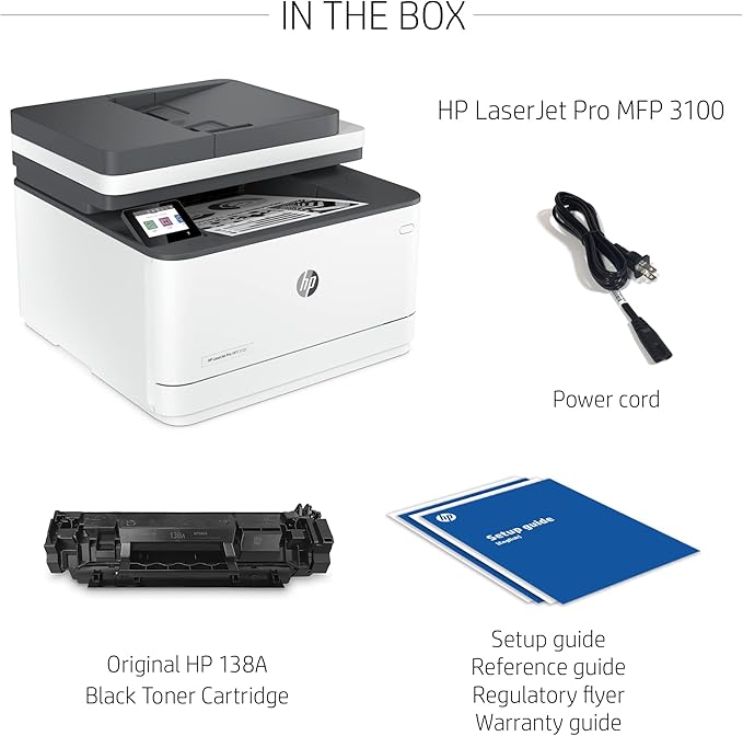 HP LaserJet Pro MFP 3101fdw Wireless Black & White All-in-One Laser Printer, Scanner, Copier, Fax, Best-for-Office (3G628F)
