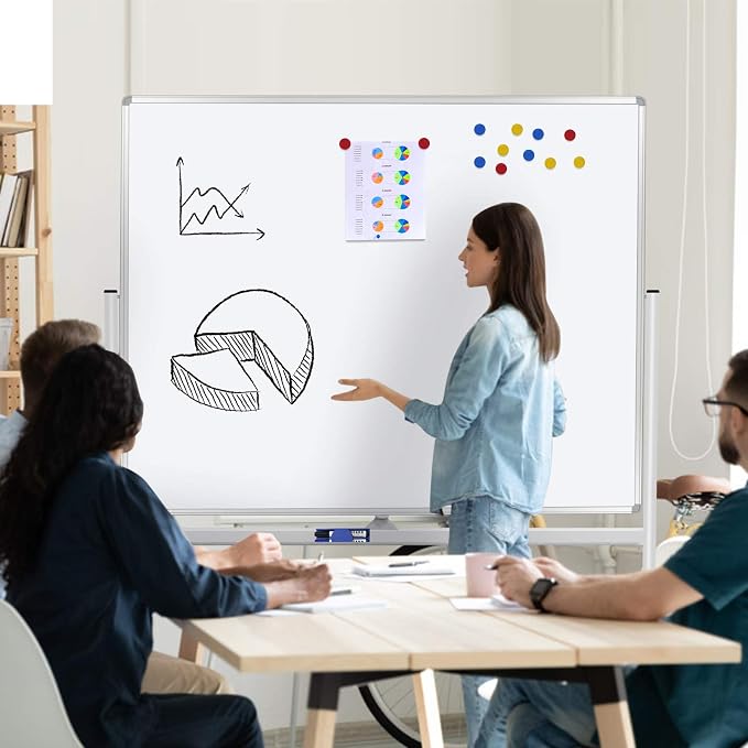 60"x48" Mobile Whiteboard Double-Sided Magnetic Dry Erase Board on Wheels - Comercial Rolling White Boards with Sturdy Stand for Home, Office & School