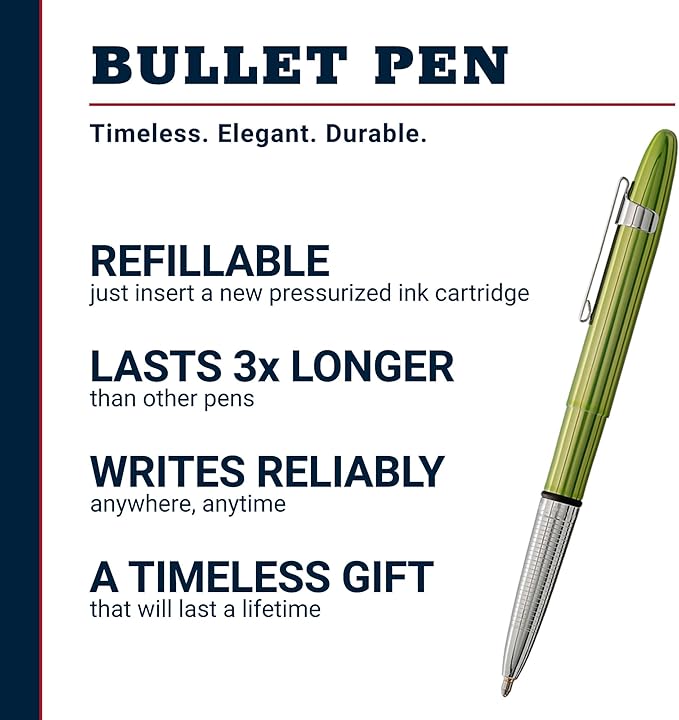 Fisher Space Pen Aurora Borealis Lime Green Bullet Pen, Pressurized Ballpoint Pen, Compact, Writes Upside Down, Extreme Temperatures, Black Ink, Medium Point, Pocket Clip, Gift Box, Made in USA