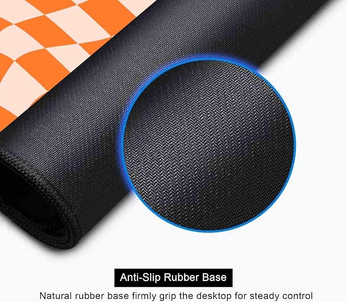 Orange Checkered Desk Pad, Boho Pattern Extra Large Mouse Pad, Desk Protector Pad, Writing Mat for Work Home Decor, Non-Slip Rubber Gaming Mouse Pads for Computer Laptop, 31.5 X 11.8 in