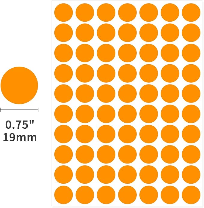 1400 PCS Orange Circle Dot Stickers 3/4" Round Coding Label | Used for manual labor in kindergartens, garage yard price sales, organizing activity color groups,marking spice bottles