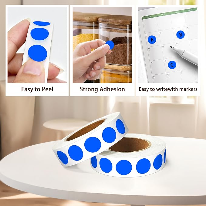 PARLAIM 1/2 Inch Round Permanent Adhesive Color-Code Dot Stickers,4000 Stickers Rolls dots Label Dispenser Box Blue Circle Stickers Labels (Blue)