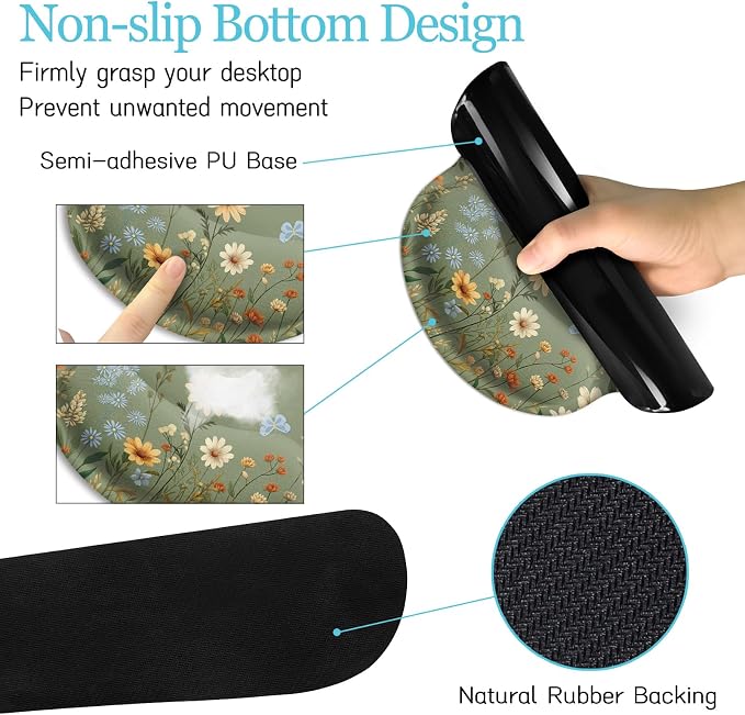 LIMKRIAN Floral Desk Mat Set, Cute Green Desk Accessories Gifts for Women | Mouse Pad with Gel Wrist Rest, XXL Large Desk Pad, Ergonomic Keyboard Wrist Support, Stitched Edges, Cup Coaster, Desk Decor