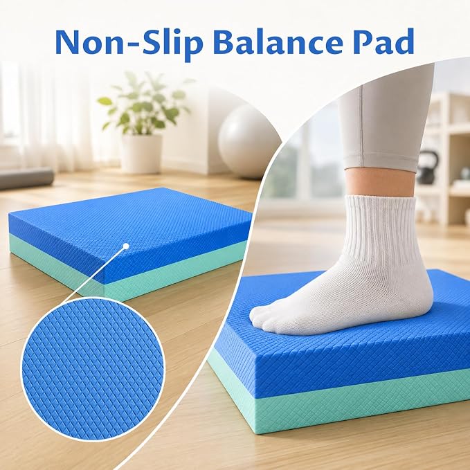 Exercise Balance Pad, 15.7"x13" Non-Slip High-Density Foam Pad for Physical Therapy, Stability Training, Knee Cushion, Standing Desk Foot Rest, 2.4" Thick TPE Workout Mat for Seniors, Rehab and Home Fitness