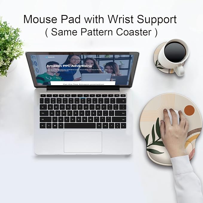 Ergonomic Mouse Pad with Wrist Support Rest,Large Mousepad Gel Wrist Rest, with Coaster Non-Slip & Pain Relief for Computer, Desk, Home&Office-Bohemia