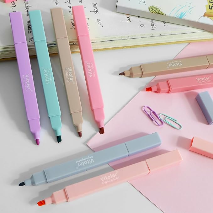 Vitoler Highlighters Assorted Colors, 8 Pack Dual Tip Pastel Highlighters | For teachers, For nurses, For women, For bibles, For markers, For writing, For journaling, For office, For School Supplies