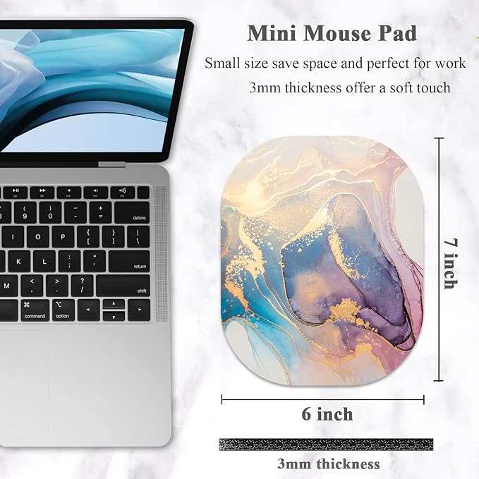 Small Mouse Pad 6 x 7 Inch, Oval Mini Mouse Pad with Non-Slip Rubber Base, Waterproof Compact Mouse Mat for Laptop Computer Wireless Mouse Keyboard Tray Home Office Travel, Pink Gold Marble