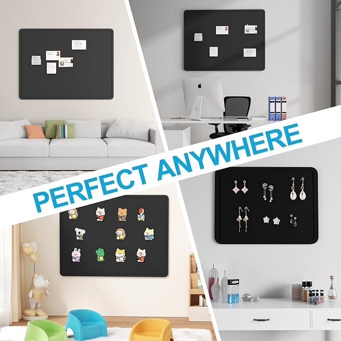 Black Large Felt Bulletin Board for Wall 72 x 48 Inch Frameless | Foldable 0.35-inch pin board with adhesive tape and push pins. cork alternative adhesive mounting frameless panel