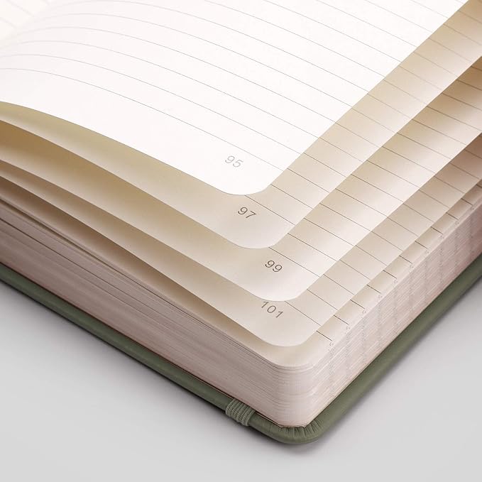 EMSHOI A5 College Ruled Notebook, 256 Numbered Pages 120GSM Ink-Proof Faux Leather Hardcover Lay-Flat Lined Journal for Work Office School Travel Writing, Small 5.75" x 8.38", Green