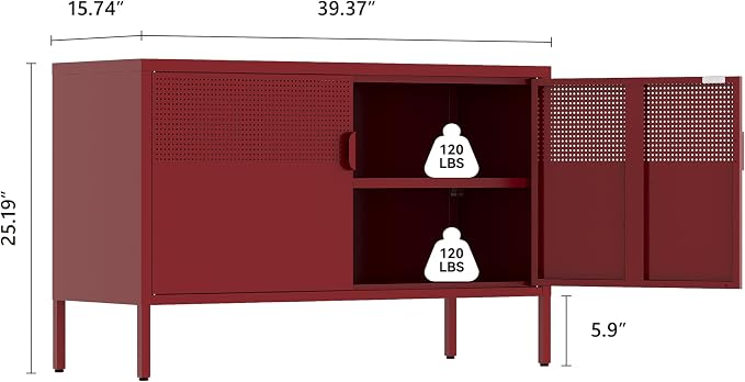 Metal Storage Cabinet,2 Door TV Stand, Metal Mesh Accent Cabinet | Magnetic Door Closure,Low Storage Cabinets with Doors and Shelf for Home,Office,Living Room