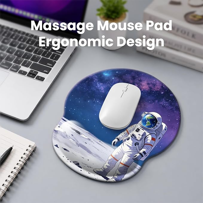 Mouse pad with Wrist Rest,Relieving Pain Memory Foam Computer pad, Ergonomic Desktop Mouse, Silicone Material Mouse pad, with Non-Slip PU Base (Space)