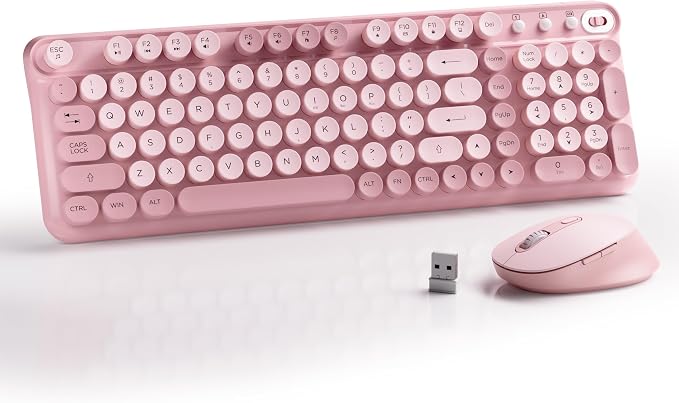 MPTOG Wireless Keyboard and Mouse Combo (Pink) | Full-Size 2.4G Set with Number Pad, Long Battery Life, Plug Play for Office and Student Use