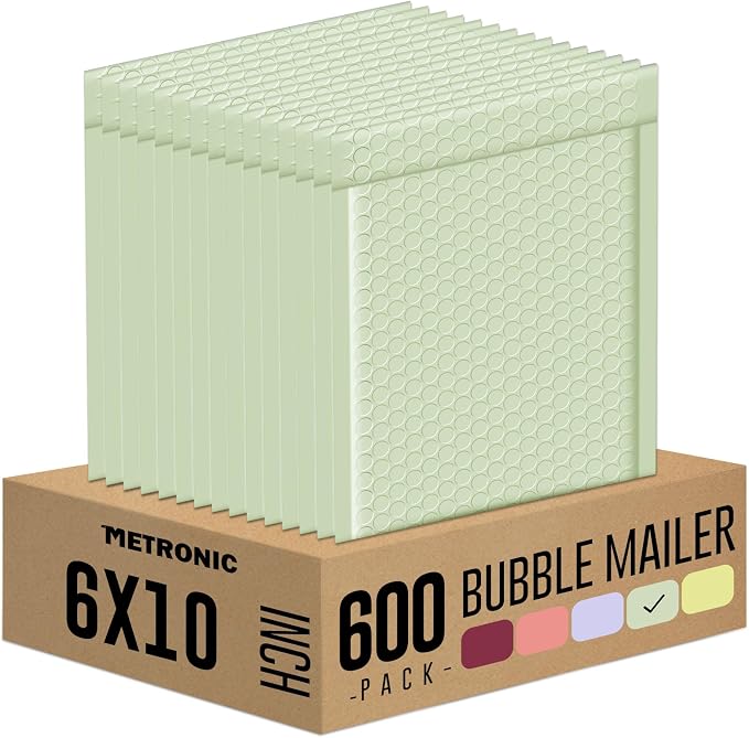 Metronic Bubble Mailers 6x10" 600 Pack Mint Green Padded Envelopes Bulk | Usable Size 6x9" Waterproof Bubble Envelopes for Small Business Self-Seal Padded Mailers for Mailing Jewelry, Makeup #0