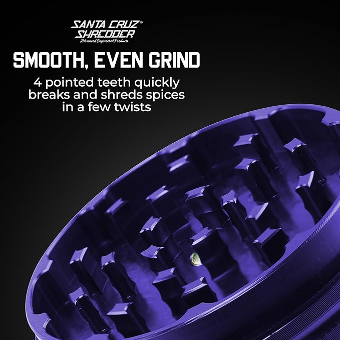 Santa Cruz Shredder Metal Spice and Herb Grinder Knurled Top for Stronger Grip 2-Piece 2.7" (Purple)