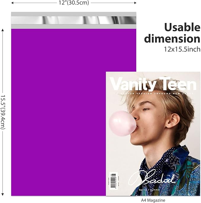 Fuxury Poly Mailers 10x13 Inch 1200 Pcs, Bulk Shipping Bags for Clothing, Strong Adhesive Shipping Envelopes for Small Business Suppliers,Waterproof Mailers Poly Bags Mailing Envelopes Purple