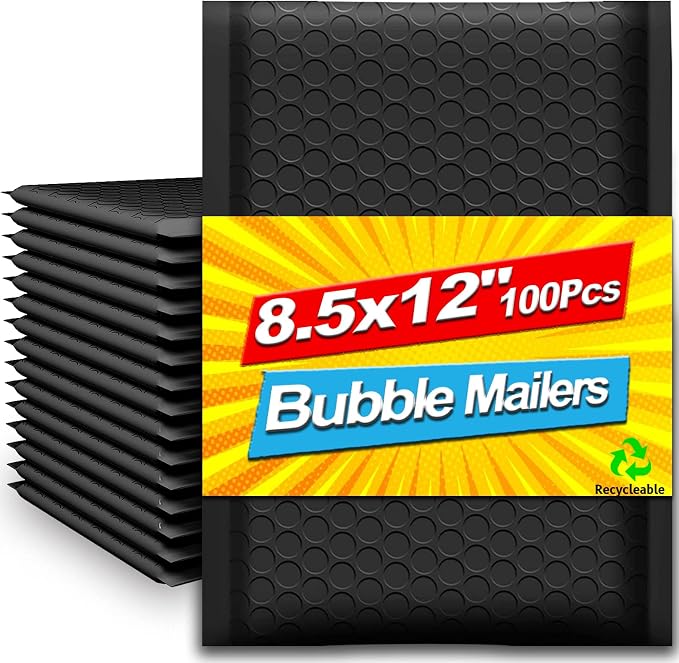 Bubble Mailers 8.5x12 Inches 100 Pack, Waterproof and Tear-Resistant Padded Mailers, Self-Sealing Bubble Mailers for Small Business, Jewelry, Cosmetics, Boutiques and More