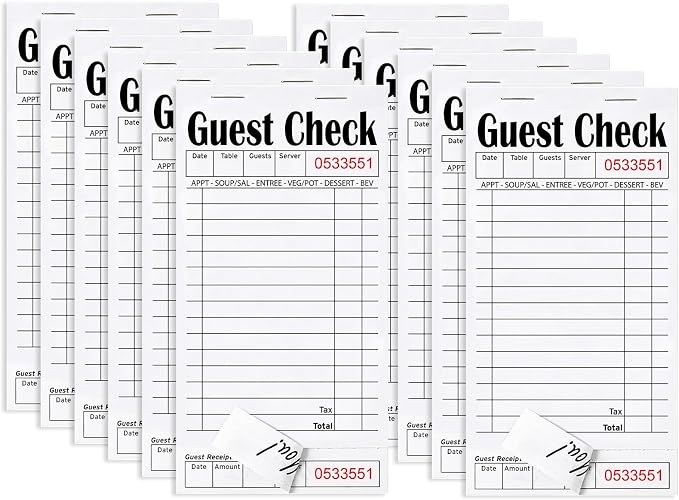 ZPARIK 12 Pack Guest Checks Books for Servers Server Note Pads, White | 12 Pack Guest Checks with 50 Sheets Per Book, Waiter Checkbook, Waitress Notepad for Restaurants, Perfect for Servers