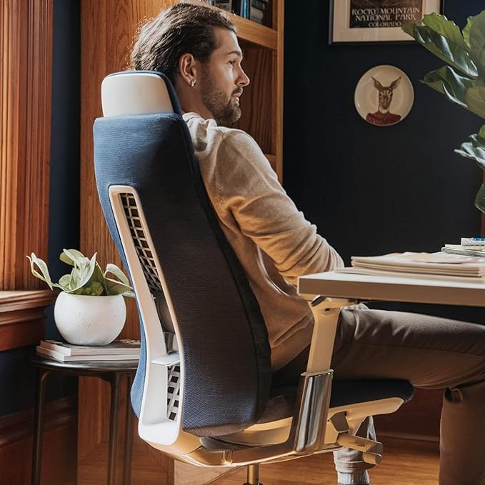 Haworth Fern Executive Office Chair with Lumbar Support, Adjustable Desk Computer Chair with Digital Knit Finish and Adjustable Headrest for Home Office Furniture, Charcoal Black