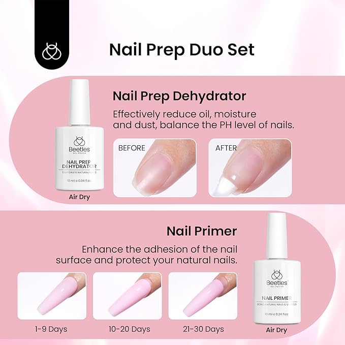 Beetles Gel Nail Kit Medium Coffin with Nail Dehydrator and Primer, 576Pcs Half Matte Etch-X Gel Tips Solid Glue Mini Lamp Acrylic False Tips Easy DIY Extension Set Gift for Women