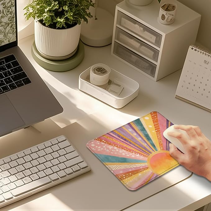 Colorful Boho Sun Sunburst Mouse Pad for Desk 9.5x7.9in | Boho Office Supplies,Abstract Mid Century Modern Sunshine Mousepad Mouse Mat for Home Office Dorm Computer Laptop Accessories