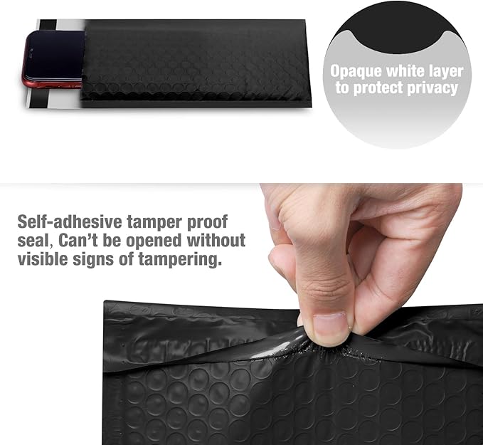 Fuxury Bubble Mailers 4x8 Inch 50Pcs Black Bubble Envelopes, Self-Seal Adhesive,Water Resistance,Strong Padded Envelopes for Small Items, Small Business, Shipping Bags, Packaging, Mailing Bulk#000