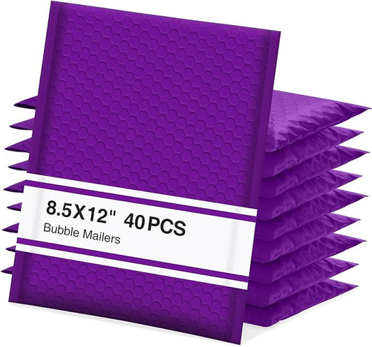 UCGOU Bubble Mailers 8.5x12 Inch 40 Pack Usable Size 8.5x11 Inch Purple Padded Envelopes Medium Waterproof Packaging Bags for Shipping Self Seal Strong Adhesive Envelopes for Jewelry Makeup Supplies