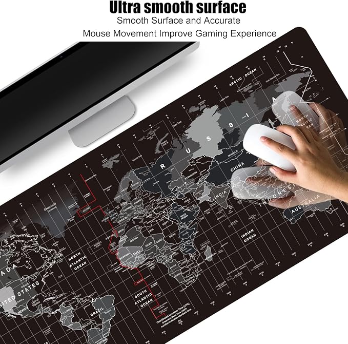 World Map Large Gaming Mouse Pad Extended XXL(900x400X3MM) Mouse Mat Long Desk Pad with Stitched Edges for Keyboard Home Office Gaming Work Big Desk Pad