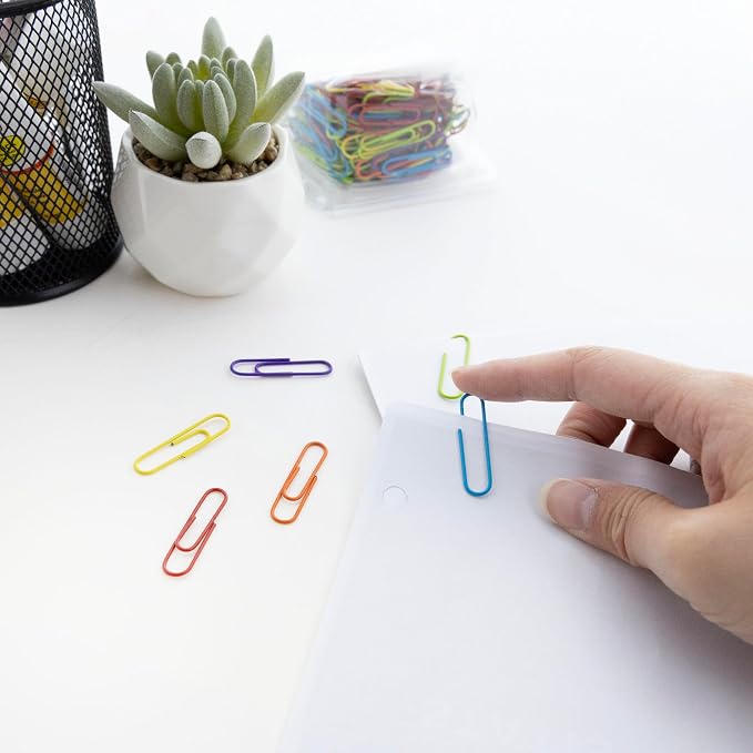 2 Pk, Bazic Vinyl-Coated #1 Regular Assorted Paper Clips, 33mm, 200 Per Pack