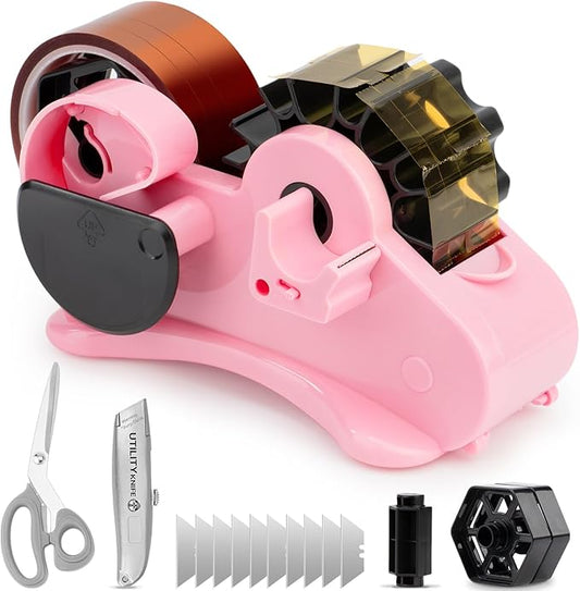 THINKLEARN Heat Tape Dispenser - Sublimation Heat Transfer Tape Dispenser with Scissors and Utility Knife, 1 '' & 3'' Core, Multi-Roll Pre-Cut Tape Dispenser, Light Pink