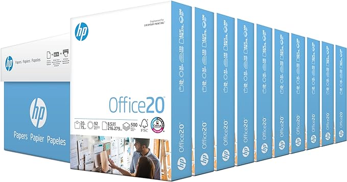 HP Printer Paper | 8.5 x 11 Paper | Office 20 lb | 10 Ream Case - 5000 Sheets | 92 Bright | Made in USA - FSC Certified | 112110C