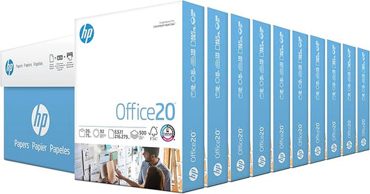 HP Printer Paper | 8.5 x 11 Paper | Office 20 lb |10 Ream - 5,000 Sheets | 92 Bright | Made in USA - FSC Certified | 112101C