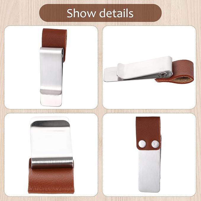 2 Pcs Pen Loop for Notebook, PU Leather Retro Pen Clips Metal Pens Loop Holder Notebook Pens Sleeve for Journal Notebooks Planner Clipboard Office (Black Silver + Brown Silver)