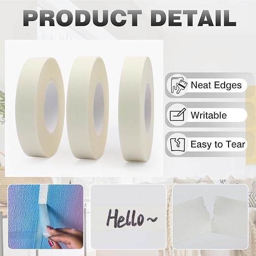 Masking Tape 3/4 inch x 33 Yards, 3 Rolls Beige White Painters Tape General Purpose Paper Tape for Arts DIY Crafts Painting Labeling Decoration School Projects Home Office
