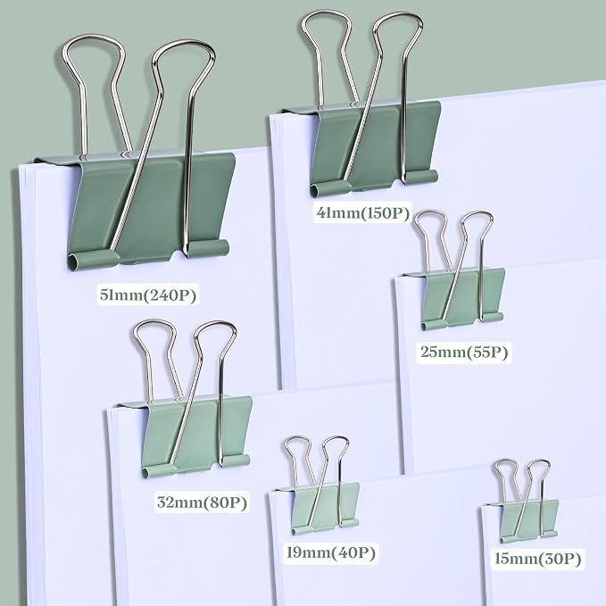 Temiary Binder Clips, Small Metal Binder Paper Clip Green 0.75 Inch, 40 Pcs | Colored Binding Paperwork Clamp Bulk for Office, Home, School