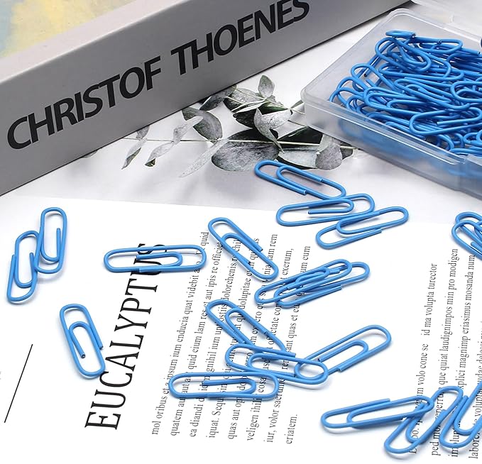 Luomorgo 120 Pcs Blue Paper Clips - 1.1 Inch (28mm) Vinyl Coated Metal Paperclips for Office, School, Home, Bookmark & Document Organizer