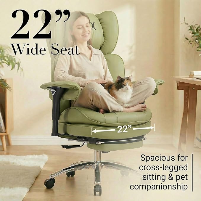 Efomao Big & Tall Desk Chair, Wide Executive Office Chair with Footrest Green