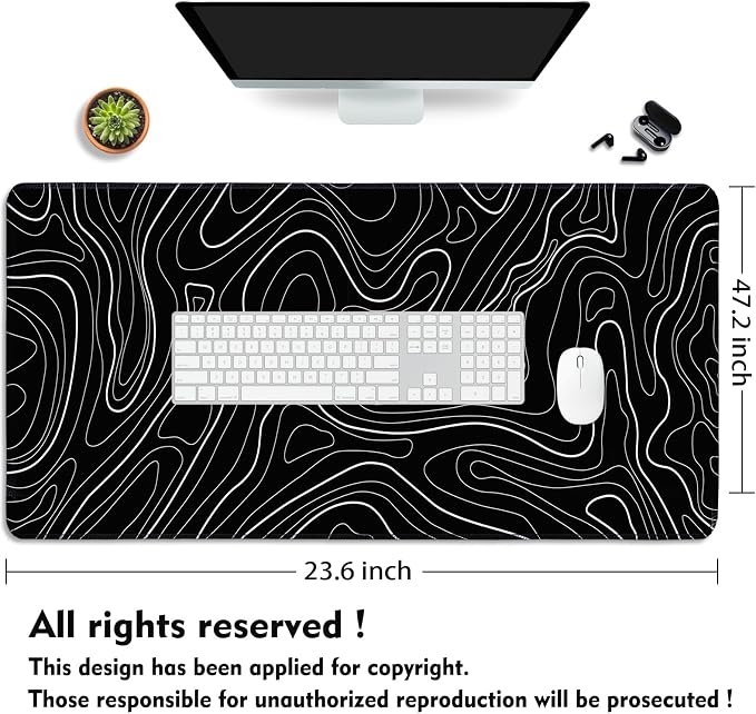 Black Topographic Mouse Pad XXXL - Giant Full Desk Gaming Mat, Huge Keyboard Pad for Ultimate Battlestation & Room Setup