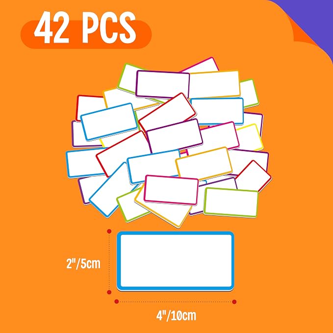 Magnetic Name Tag Labels, 42 PCS Dry Erase Reusable Neon Name Stickers Frame in 7 Colors for Whiteboards Locker Fridge School Office Home (Each Measures 2" x 4")